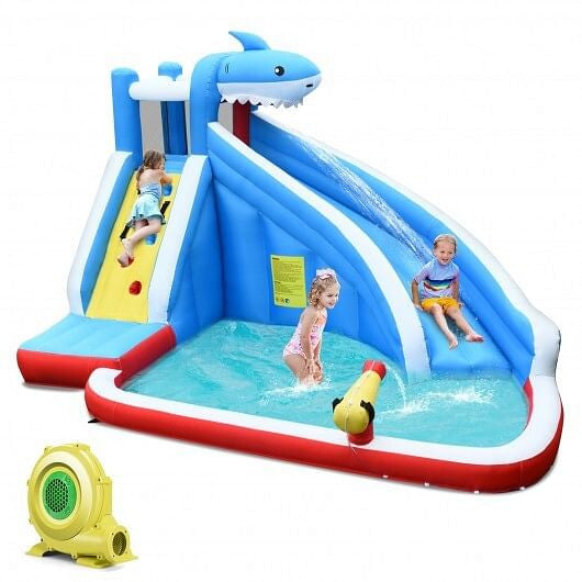 4-in-1 Inflatable Water Slide Park with Long Slide and 735W Blower-4