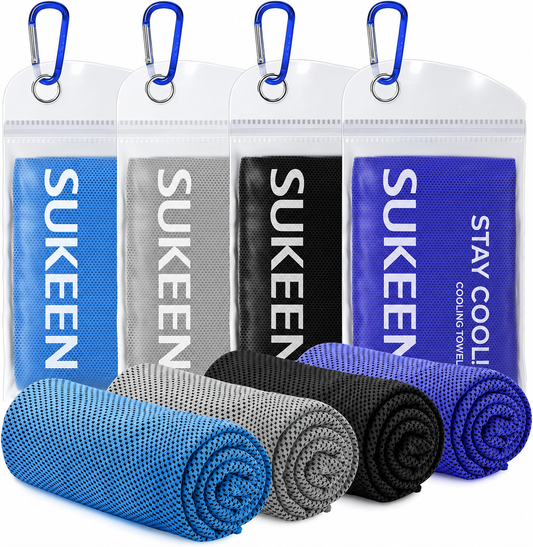 Sukeen Instant Cooling Towel with Carabiner Pouch – Reusable Cold Towel for Sports, Gym, Hiking, Travel & Outdoor Activities