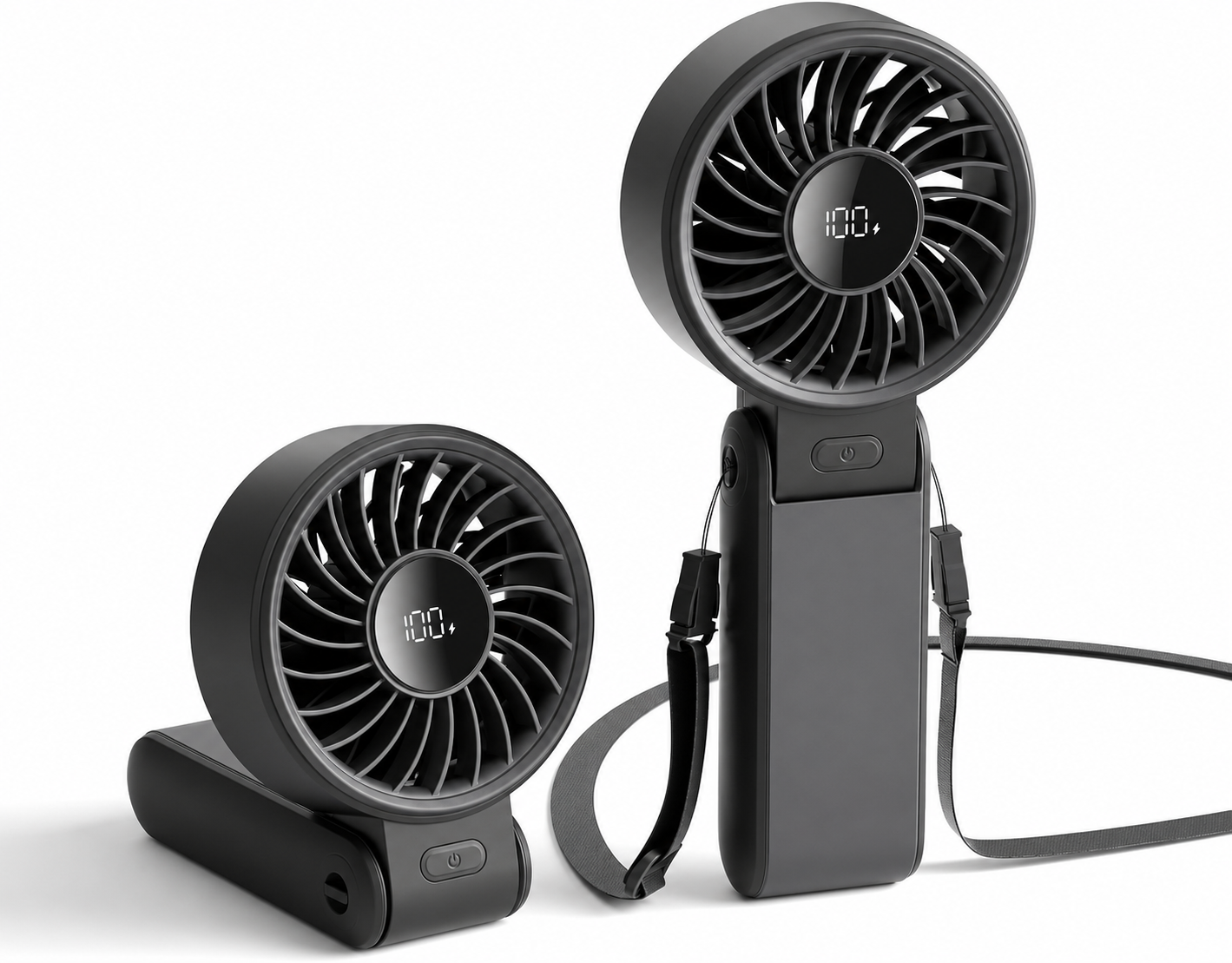 3-in-1 Portable Handheld Fan – 5000mAh Rechargeable Personal Fan with LED Display, 5 Speeds, Foldable Desk Fan & Neck Fan for Travel, Concerts, Sports and Outdoor Activities