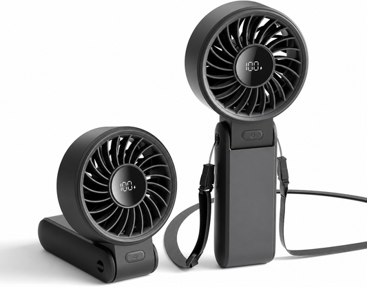 3-in-1 Portable Handheld Fan – 5000mAh Rechargeable Personal Fan with LED Display, 5 Speeds, Foldable Desk Fan & Neck Fan for Travel, Concerts, Sports and Outdoor Activities