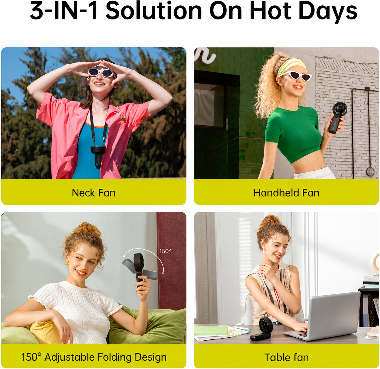 3-in-1 Portable Handheld Fan – 5000mAh Rechargeable Personal Fan with LED Display, 5 Speeds, Foldable Desk Fan & Neck Fan for Travel, Concerts, Sports and Outdoor Activities