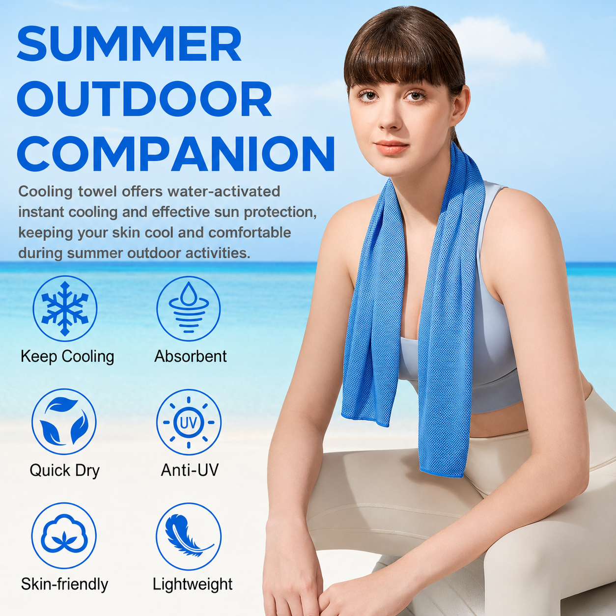 Sukeen Instant Cooling Towel with Carabiner Pouch – Reusable Cold Towel for Sports, Gym, Hiking, Travel & Outdoor Activities
