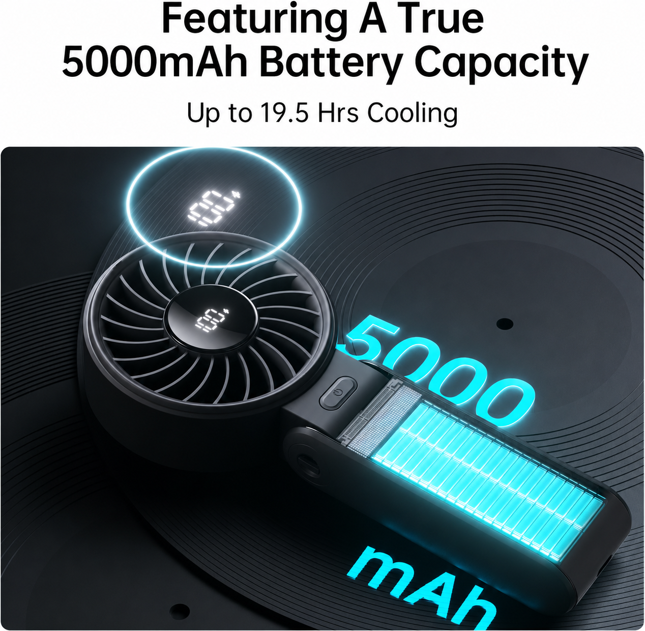 3-in-1 Portable Handheld Fan – 5000mAh Rechargeable Personal Fan with LED Display, 5 Speeds, Foldable Desk Fan & Neck Fan for Travel, Concerts, Sports and Outdoor Activities