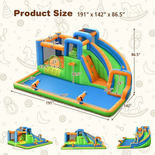 7-in-1 Inflatable Giant Water Park Bouncer with Dual Climbing Walls and 735W Blower-2