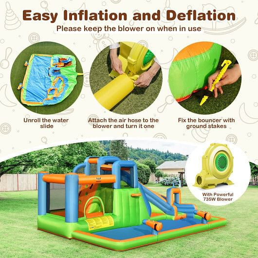 7-in-1 Inflatable Giant Water Park Bouncer with Dual Climbing Walls and 735W Blower-3