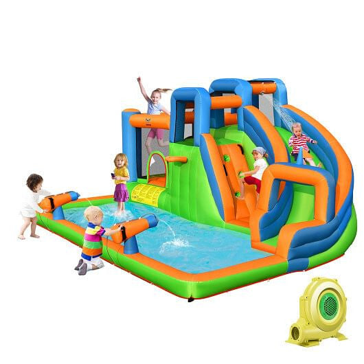 7-in-1 Inflatable Giant Water Park Bouncer with Dual Climbing Walls and 735W Blower-4