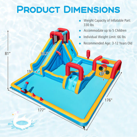 Inflatable Double Water Slide Park 9-in-1 Giant Bounce House 735W Blower Included-3