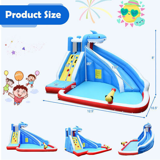 4-in-1 Inflatable Water Slide Park with Long Slide and 735W Blower-2